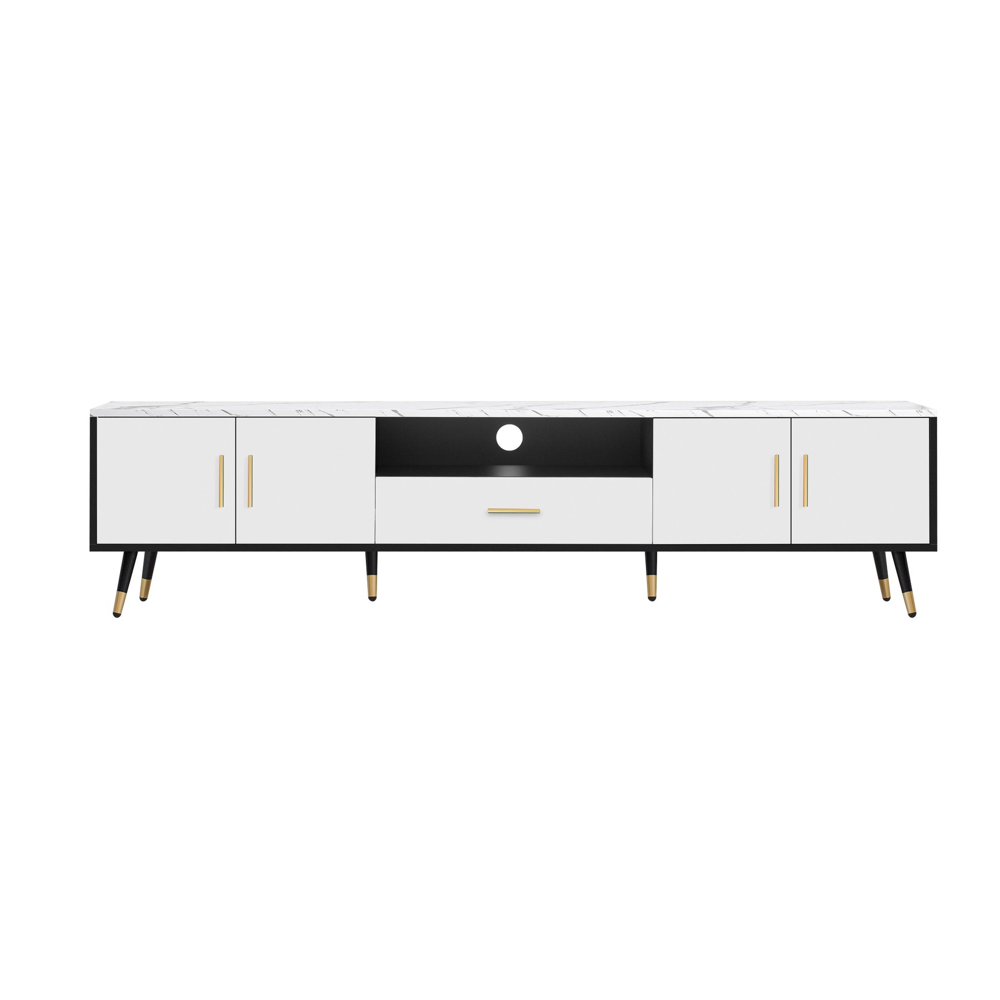 71'' Modern Tv Stand With 2 Cabinets& Open Compartments, Entertainment Center For Tvs Up To 80'', Television Console For Living Room, Bedroom, Home Theatre White Black Primary Living Space 70 79
