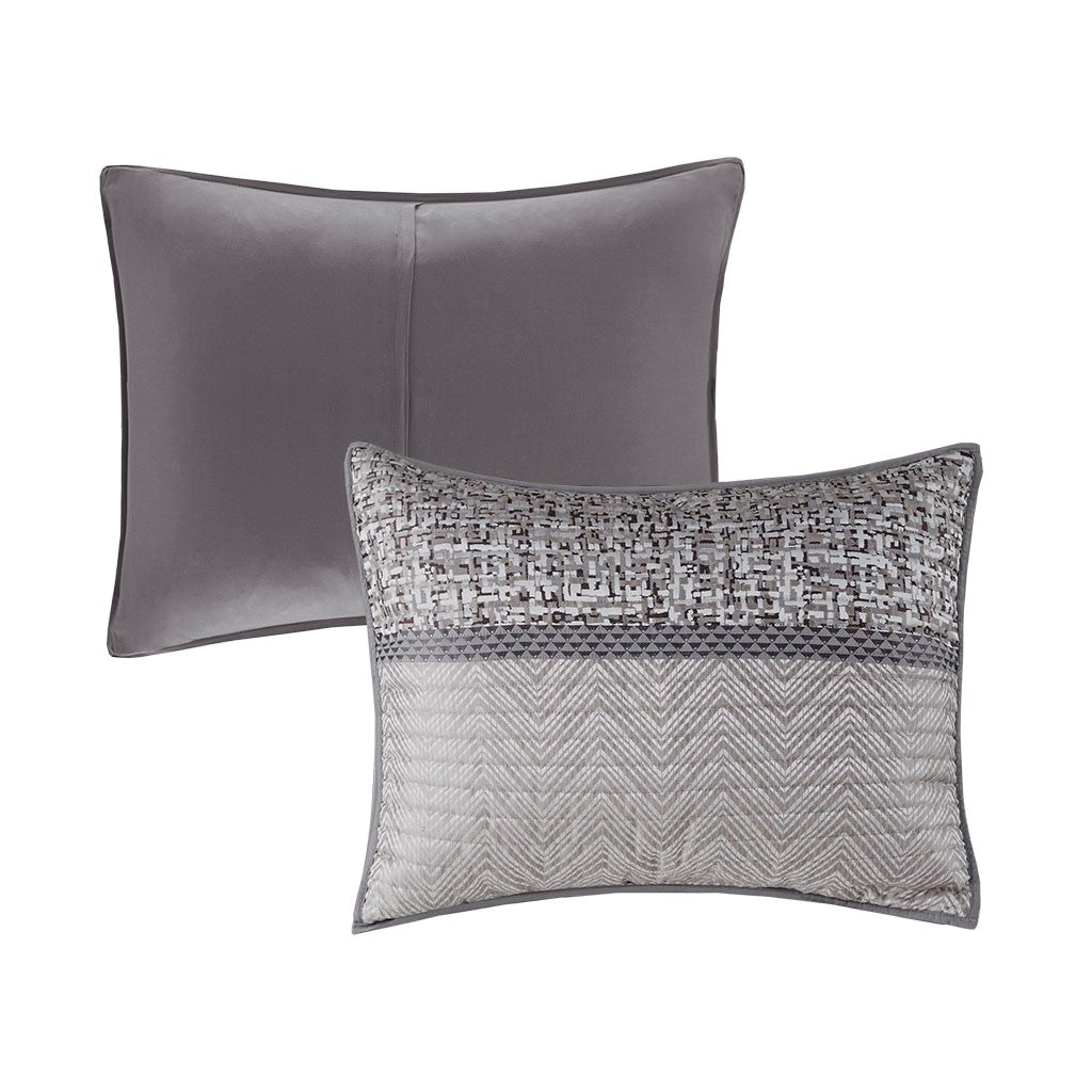 6 Piece Reversible Jacquard Quilt Set With Throw Pillows Grey Taupe Full Queen Grey Taupe Cotton