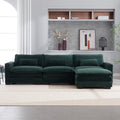 L Shape Sofa Couch With Usb & Cup Holders, Corduroy Stripe Fabric 3 Seater Sofa With 1 Ottoman, Green Green Wood 4 Seat