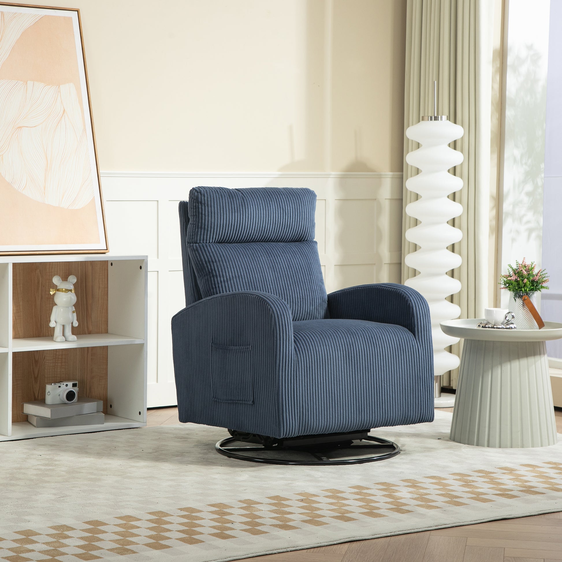 Jiada Upholstered Swivel Glider.Flannel Fabric.Rocking Chair For Nursery In Navy Blue.Modern Style One Left Bag Navy Blue Primary Living Space Foam Corduroy