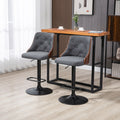 Homcom Counter Height Bar Stools Set Of 2, Height Adjustable Swivel Barstools With Footrest And Tufted Back, Linen Fabric Bar Chairs, Dark Grey Dark Grey Wood