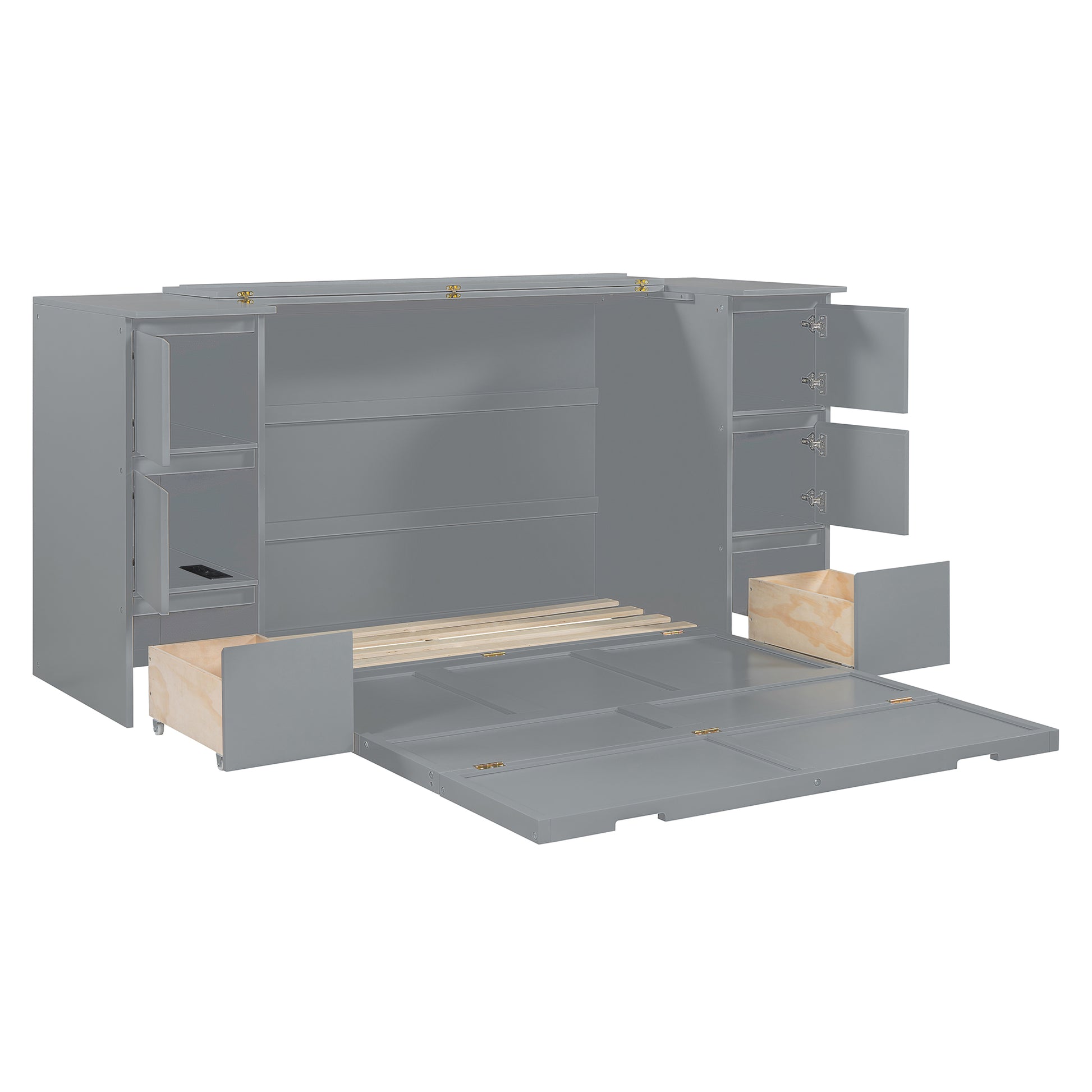 Full Size Murphy Bed With Drawers, Cabinets And Usb Ports,Gray Full Gray Mdf Lvl