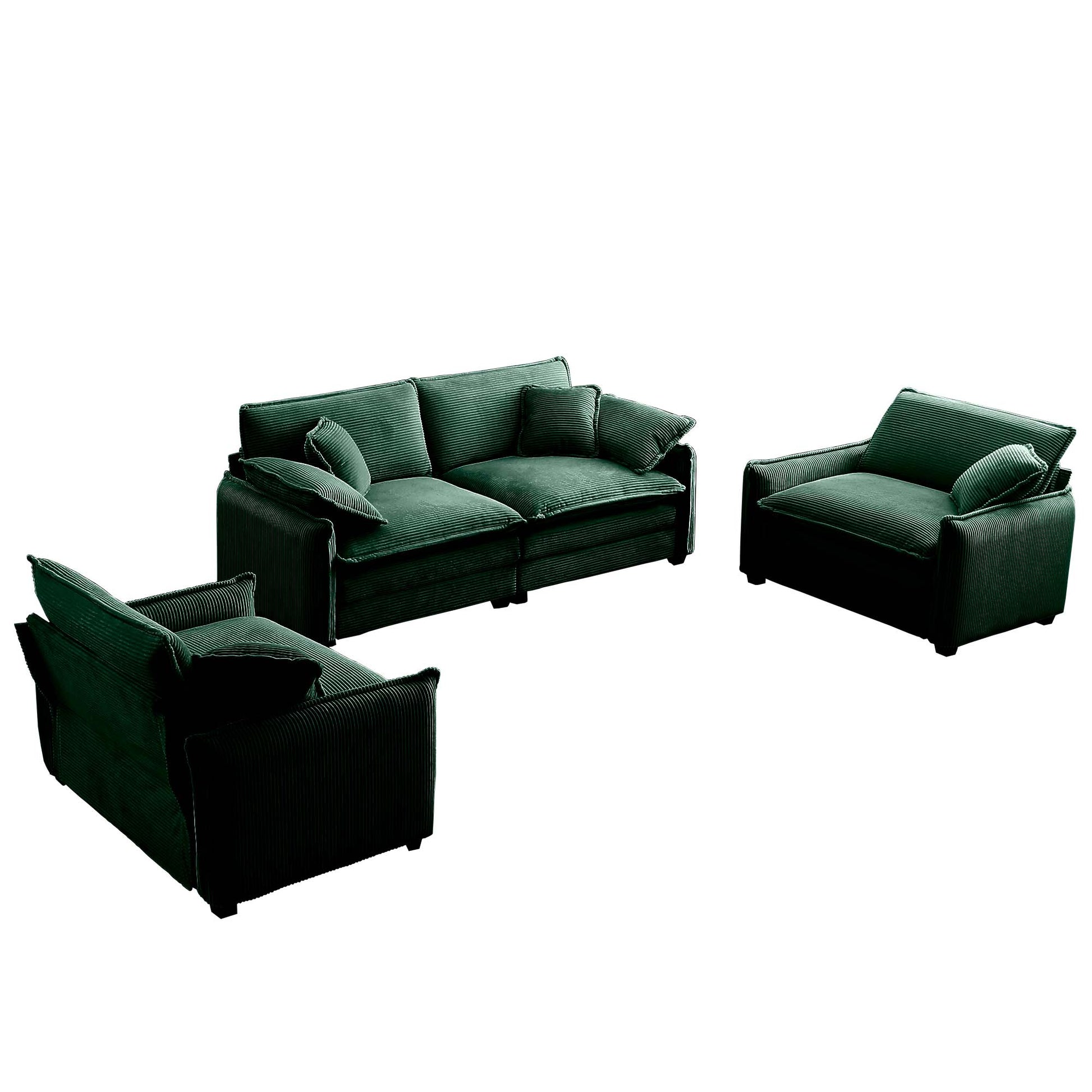 Luxurious And Sophisticated Sofa Set With Soft Cushions And Pillows, Sofa Set For Living Rooms And Clubs As Well As Home Theaters, Consisting Of Two Single Sofas And A 2 Seaters Sofas Ingreen Corduro Green Corduroy 4 Seat