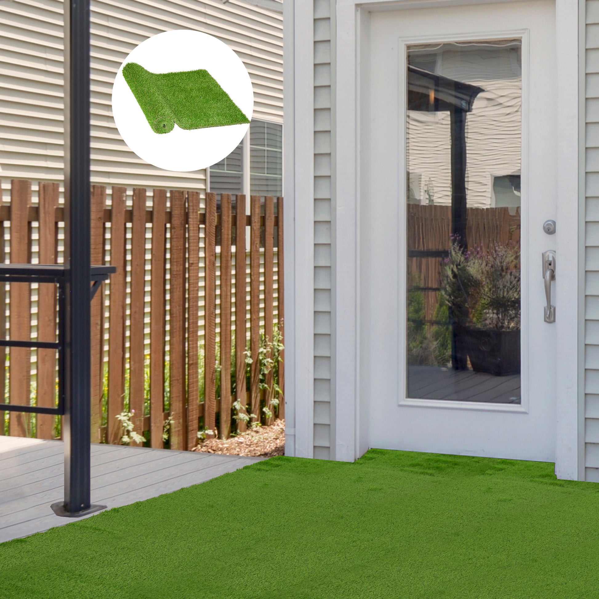 Outsunny 10' X 3' Artificial Turf Grass With Simulated Look & Feel Uv Protection, & Drain Holes For Rain, 1.25" Height Green Plastic