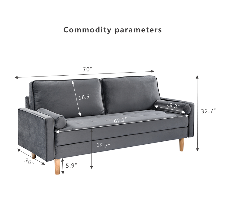 Sofa Simple Small House Double Three Person Straight Row American Retro Green Velvet Furniture Fabric Sofa Small Living Room Bedroom Office Grey Solid Wood 3 Seat