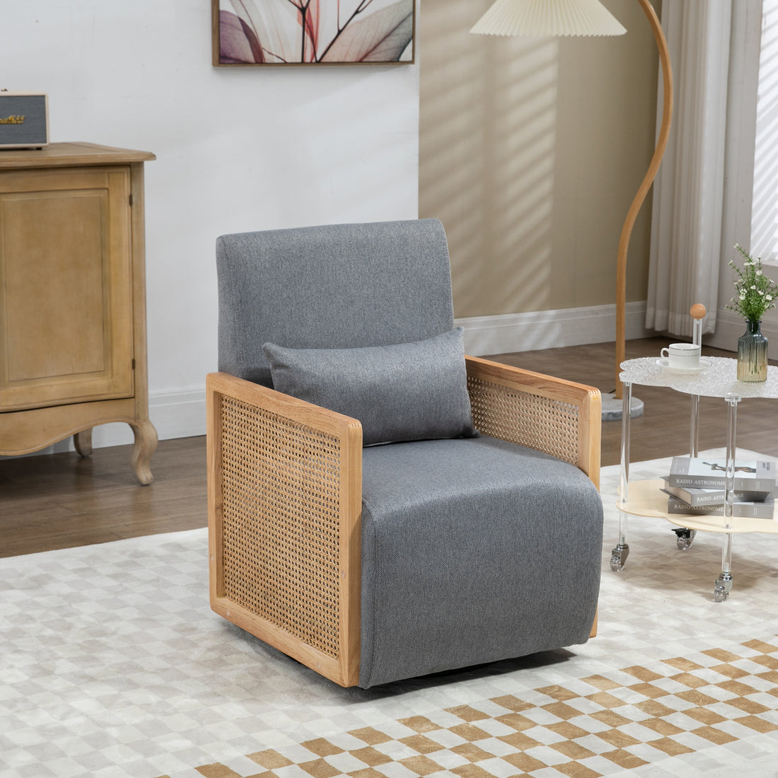 Coolmore 360 Degree Swivel Barrel Club Chair With One Pillow,Modern Comfortable Upholstered Accent Chair,Linen Accent Chair For Living Room,Bedroom Grey Linen Grey Primary Living Space Modern Foam Linen