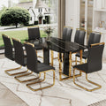 Table And Chair Set. Modern Dining Table With Mdf Top And Beautiful Mdf Legs. Equipped With Comfortable Pu Chairs And Metal Legs. Suitable For A Wide Range Of Decorative Styles. Black Seats 8 Mdf