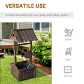 Outsunny Outdoor Wooden Wishing Well Fountain With Adjustable Water Flow Rate, Outdoor Rustic Waterfall Fountain With Electric Pump, Water Bucket, For Backyard Patio Garden Lawn, Carbonized Finish Brown Polypropylene
