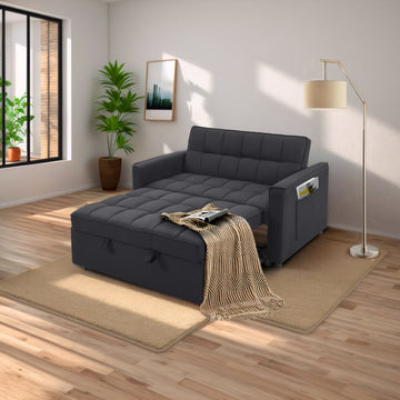 Stylish Black Pull Out Sofa Bed With Woven Polyester Fabric & Solid Wood Frame Black Polyester 2 Seat