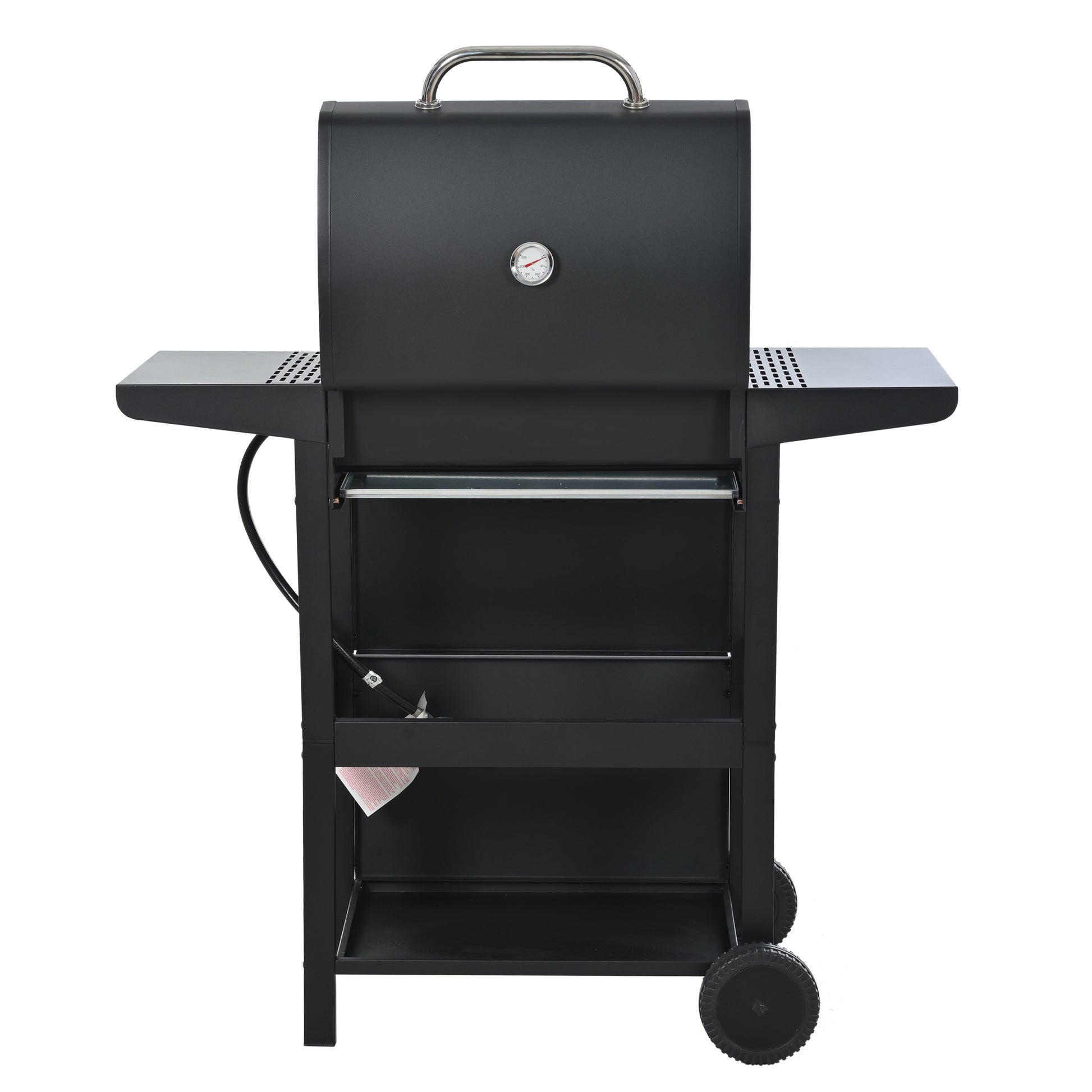 Propane Gas Grill 4 Burner Barbecue Grill, Stainless Steel 34,000 Btu Patio Garden Barbecue Grill With Two Shelves, Lid, Wheels And Bottle Opener Black Iron