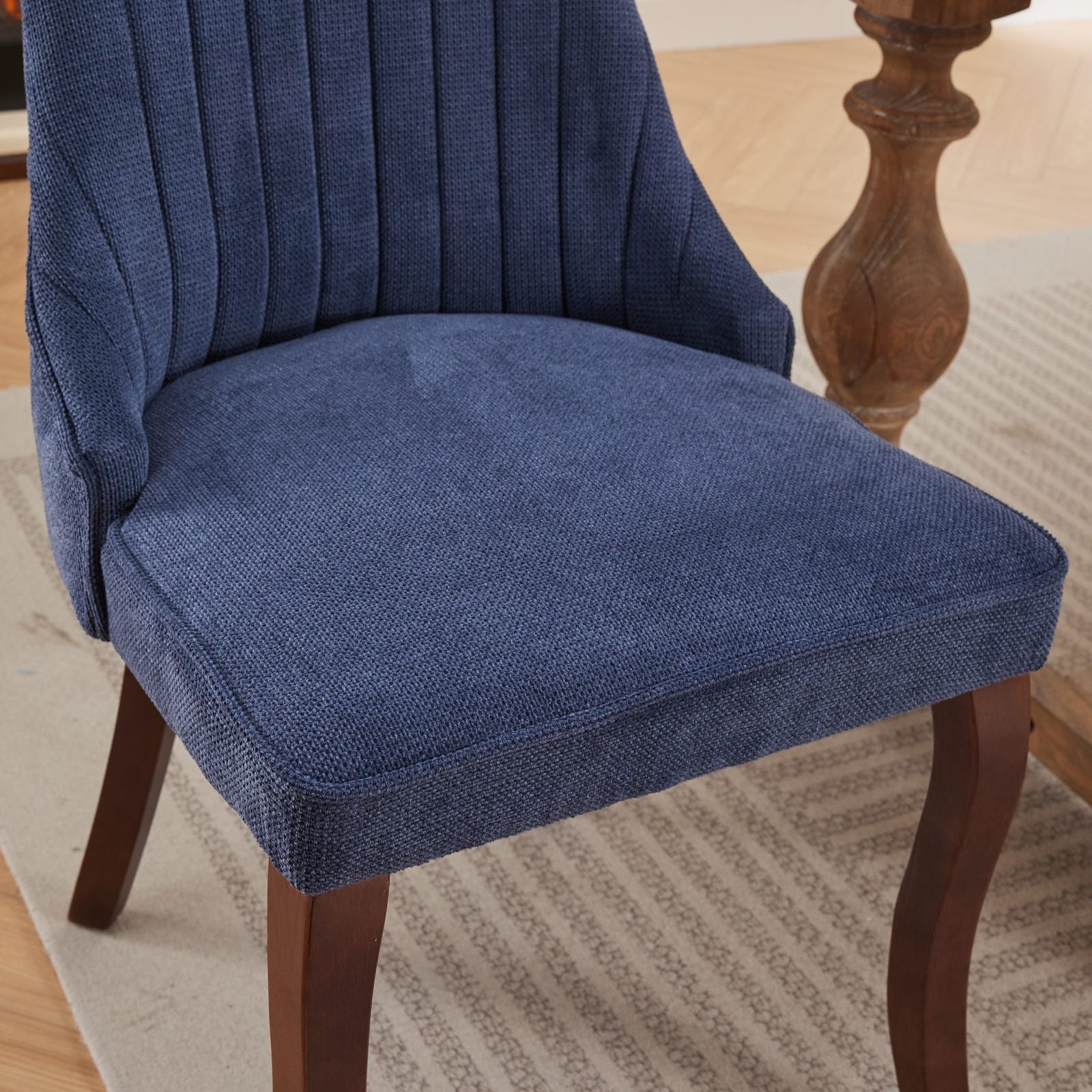 Rayon Cloth Flocking Linen Dining Chairs Channel Kitchen Dinner Chair Comfy Fabric Upholstered Accent Chair For Dining Room With Curved Solid Wood Legs,Set Of 2 Blue , Sw1847Bl Blue Light Brown Dining Room American Design,American Traditional Dining