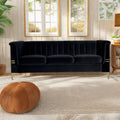 Fx P82 Bk Sofa Modern Sofa Couches For Living Room, 82.67Inches Velvet Velvet Tight Back Chesterfield Design Couch Upholstered Sofa With Metal Legs Decor Furniture For Bedroom Black Velvet 3 Seat