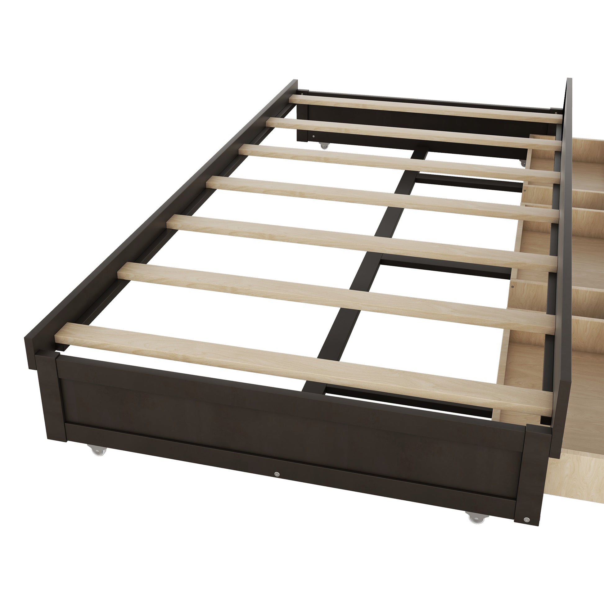 Full Size Wooden Led Platform Bed With Trundle, With Storage Headboard, With Drawers, Brown Full Brown Plywood