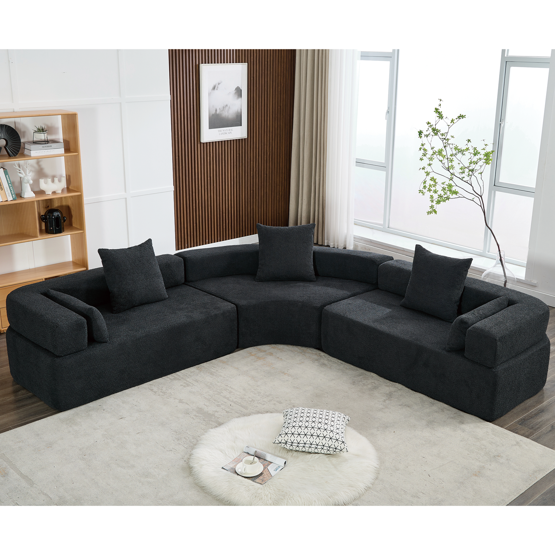 Arrived Oversized Combination Sofa,Curved Sofa,Upholstered 4 Seater Couch For Living Room, Modern Modular 3 Piece Free Combination, Semicircular Modular Sofaboucle, Black Black Polyester Primary Living Space Soft Tight Back Modern Square Arms Foam
