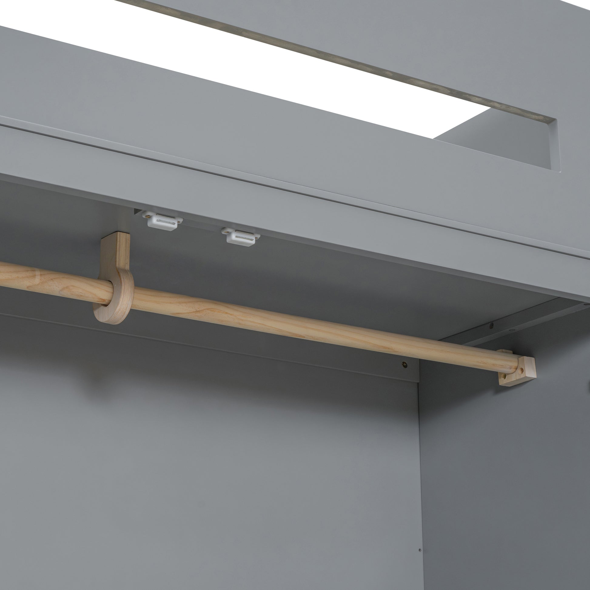 Full Size Wooden Loft Bed With Wardrobe, Desk, Drawers, Shelves, Gray Full Gray Plywood