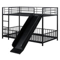 Twin Over Twin Size Metal Bunk Bed With Slide And Guardrails, Black Twin Black Metal