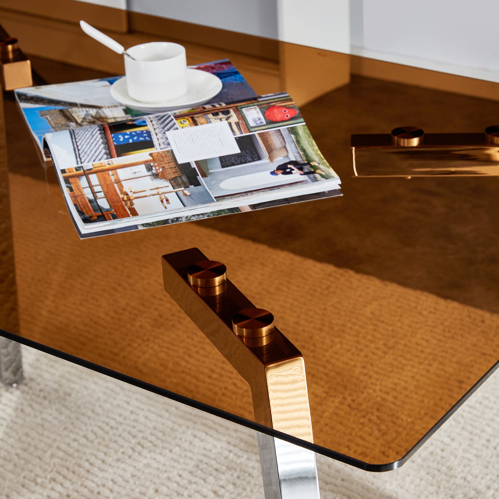 Table And Chair Set.Large Modern Rectangular Table With Brown Glass Top And Silver Metal Legs. Paired With 4 Black Chairs With Checkered Armless High Back Pu Cushion And Silver Metal Legs. Black,Silver Seats 4 Glass Metal