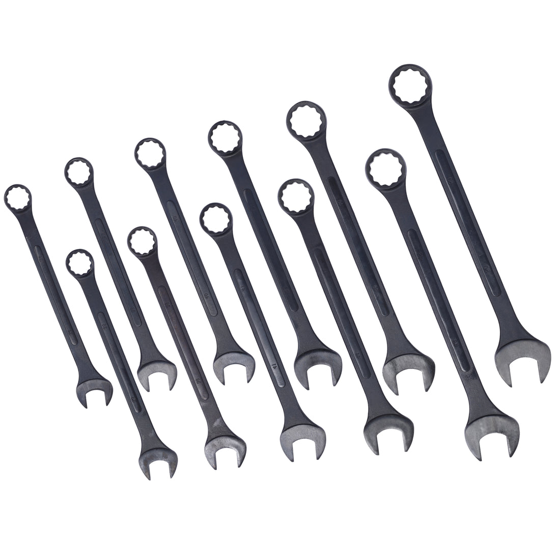Jumbo Combination Wrench Set Extra Large, Metric, 11 Piece, 34 To 50Mm,Black Oxide, With Pouch Black Carbon Steel