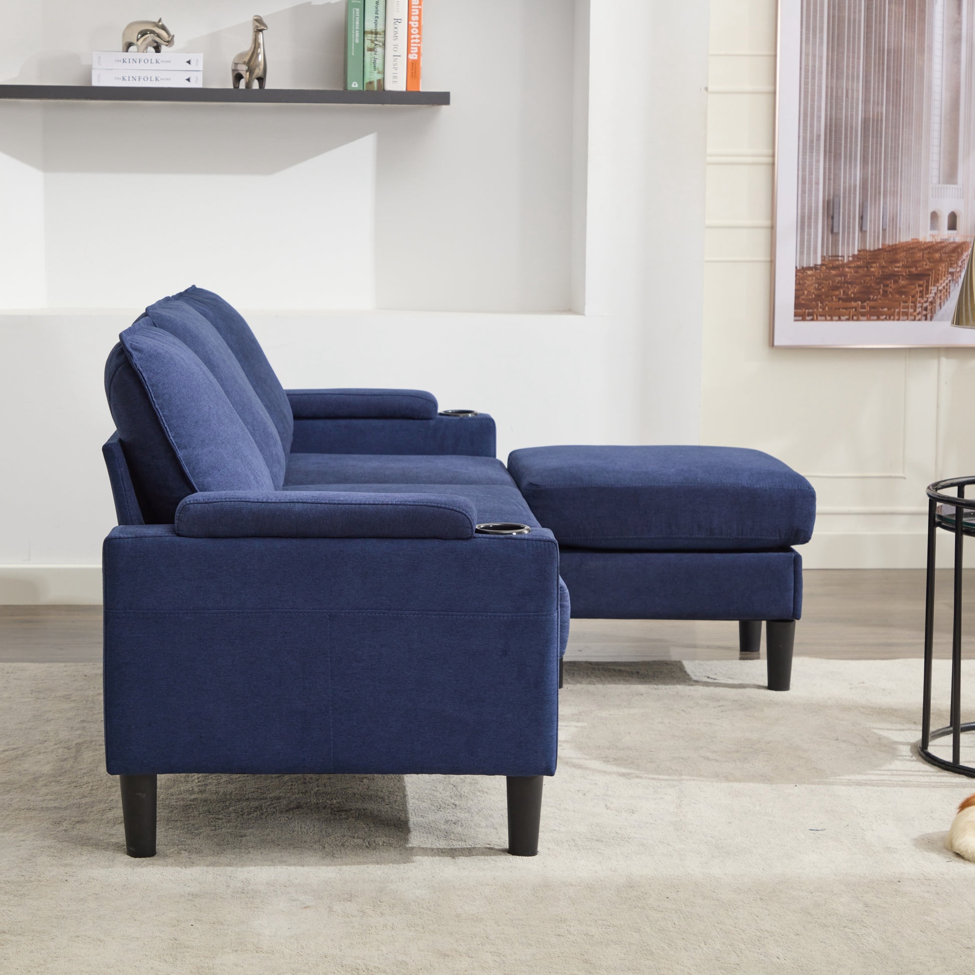 Blue Color Knock Down 3 Seat Combo Sofa With Storage Ottoman For Living Room Apartment Bedroom And Compact Room,Room, Upholstered Sectional Couch, L Shaped Bench With A Footrest, A Individual Stool White Wood Primary Living Space Heavy Duty Pine 3 Seat