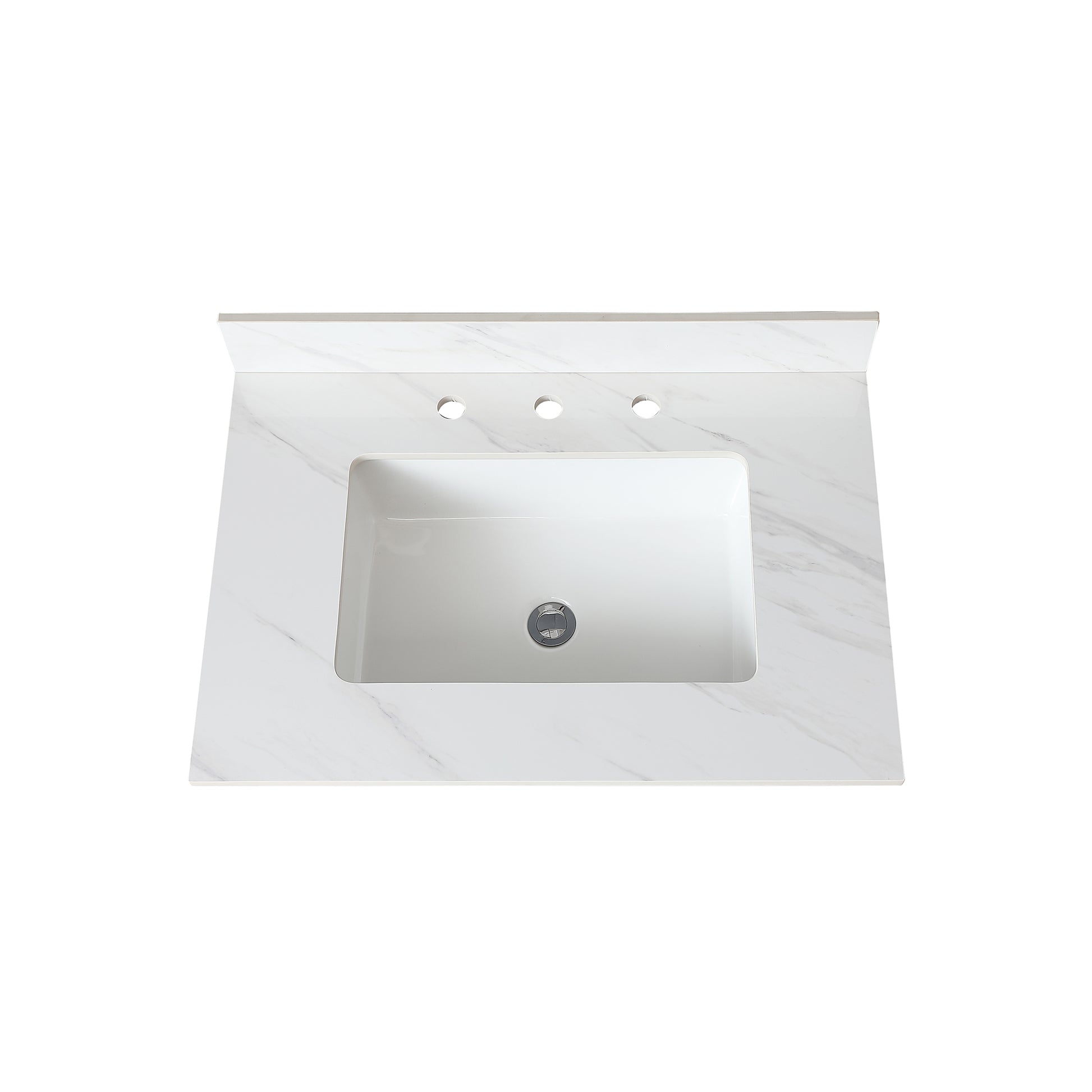 31 Inch Marble Vanity Top, White Vanity Top With Pre Drilled Faucet Holes, Bathroom Vanity Top With Undermount Rectangular Middle Sink And 4" Height Backsplash, Bianco Carrara Venato White Bathroom Sintered Stone