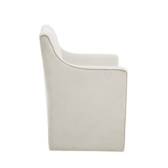 Skirted Dining Arm Chair With Casters Cream Wood