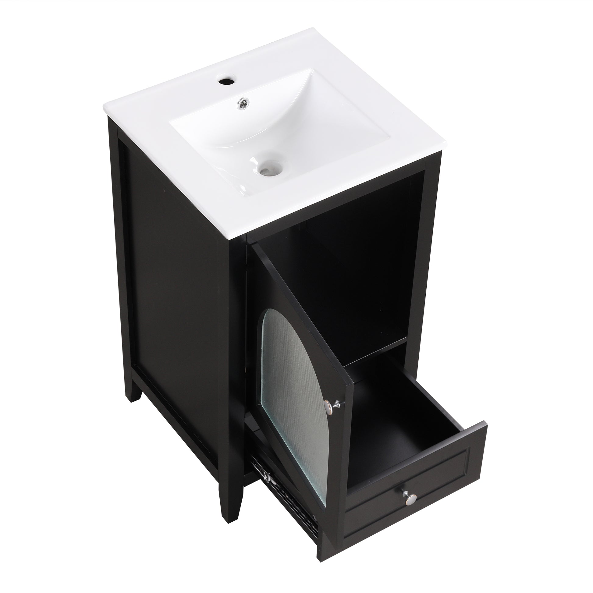 20" Bathroom Vanity With Sink, Bathroom Cabinet With Soft Closing Glass Door, A Drawer, Black Black Mdf