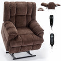 Dual Motor Heat Massage Infinite Position Up To 350 Lbs Electric Power Lift Recliners With Power Remote, Medium Firm And Heavy Duty, Brown White Metal Primary Living Space Heavy Duty Pine Brown Chenille Power Remote Medium Firm Cushion Back American