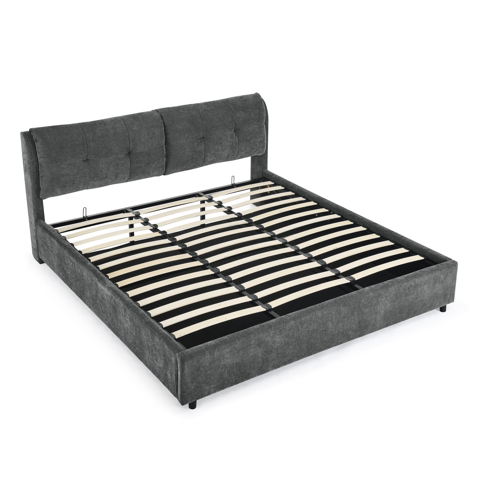 King Size Storage Upholstered Hydraulic Platform Bed With Integrated Headboard, Chenille Fabric, Gray King Gray Bedroom Luxury,Modern Chenille Chenille