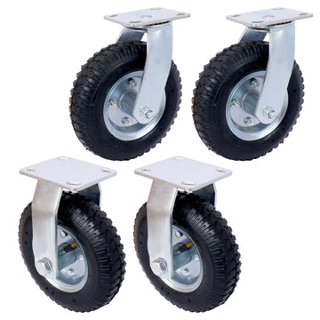 4Pcs 8In Caster Pneumatic Tire 2Pcs Swivel 2Pcs Rigid , Caster Wheel, Swivel Plate, Steel Hub With Ball Bearings, 5 8 Inch Bore Centered Axle Black Black Rubber