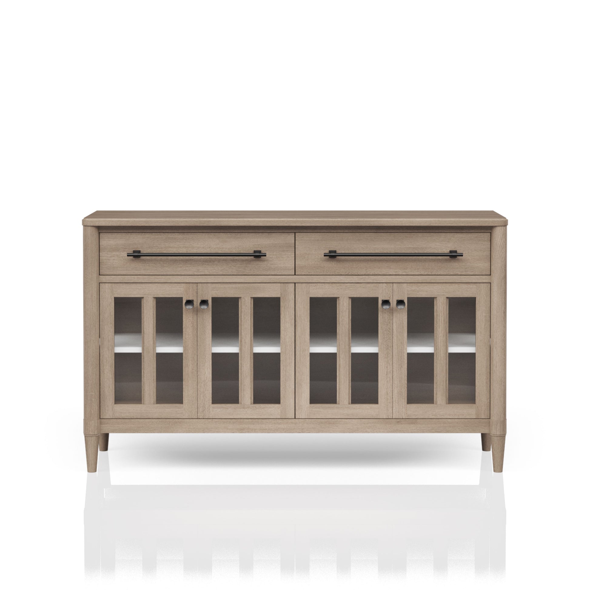 Power Raedy Buffet With Glass Cabinet Doors Sand Solid Wood Mdf