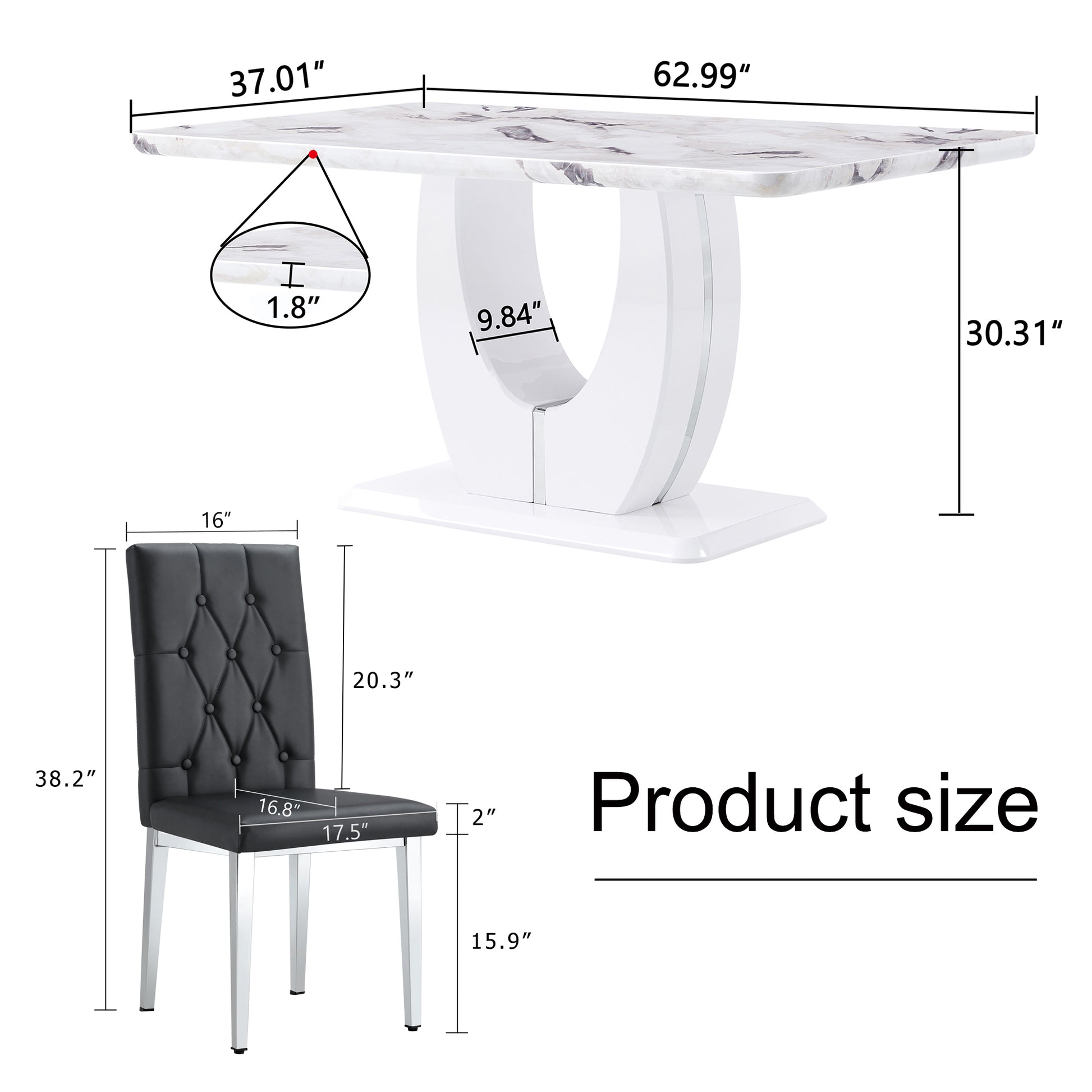 Table And Chair Set, Modern Minimalist White Marble Textured Rectangular Dining Table. Suitable For Restaurants And Living Rooms. Soft Cushion Seats.F 1280 White Mdf
