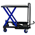 Hydraulic Lift Trolley, 500 Lbs Capacity, With 4 Wheels, For Material Handling And Transportation, Black Blue Black Blue Steel