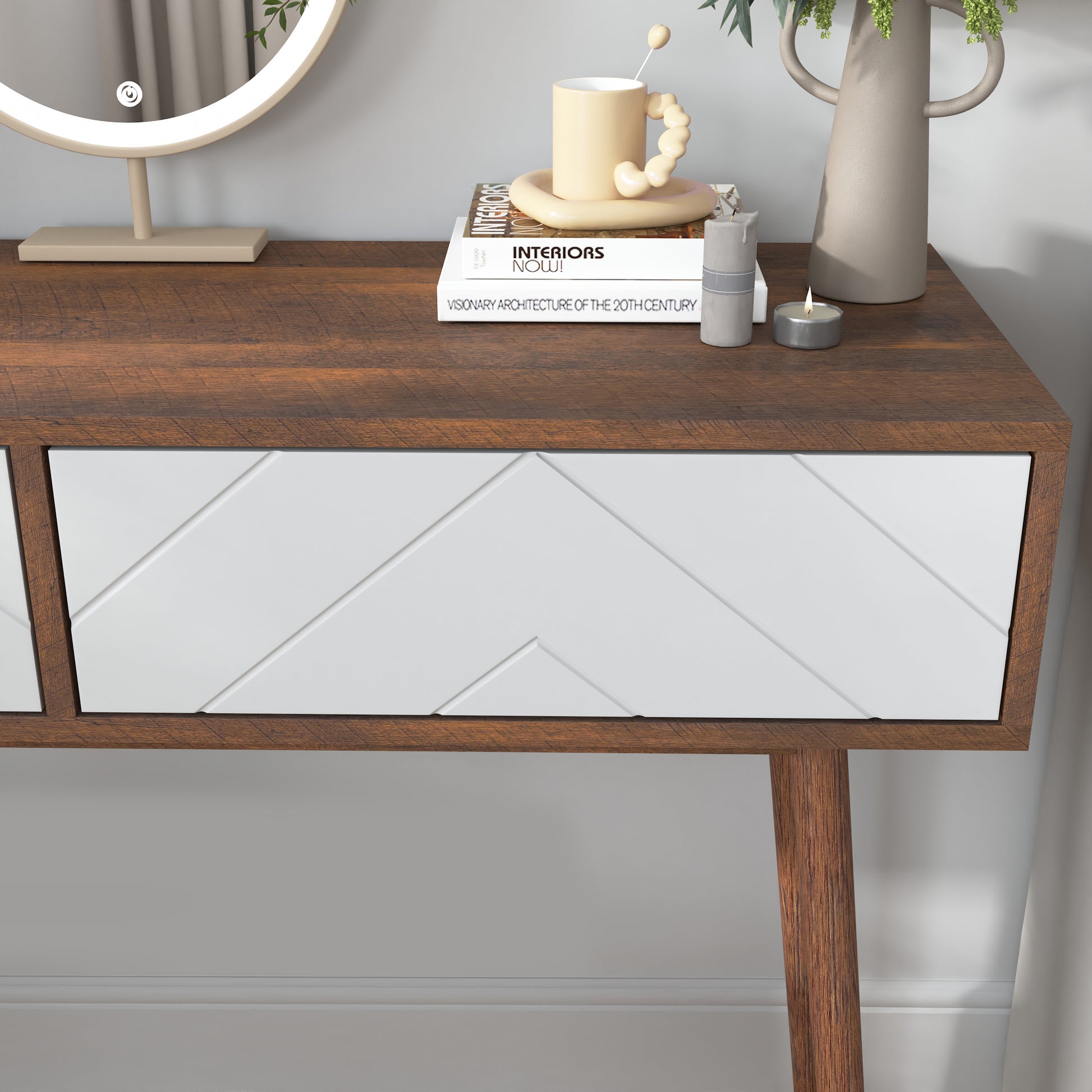 Entryway Table With 2 Carved Panel Drawers, Console Table With Storage Space And Wood Legs,Sofa Table Behind Couch For Hallway, Living Room, Natural Color Natural Particle Board Mdf