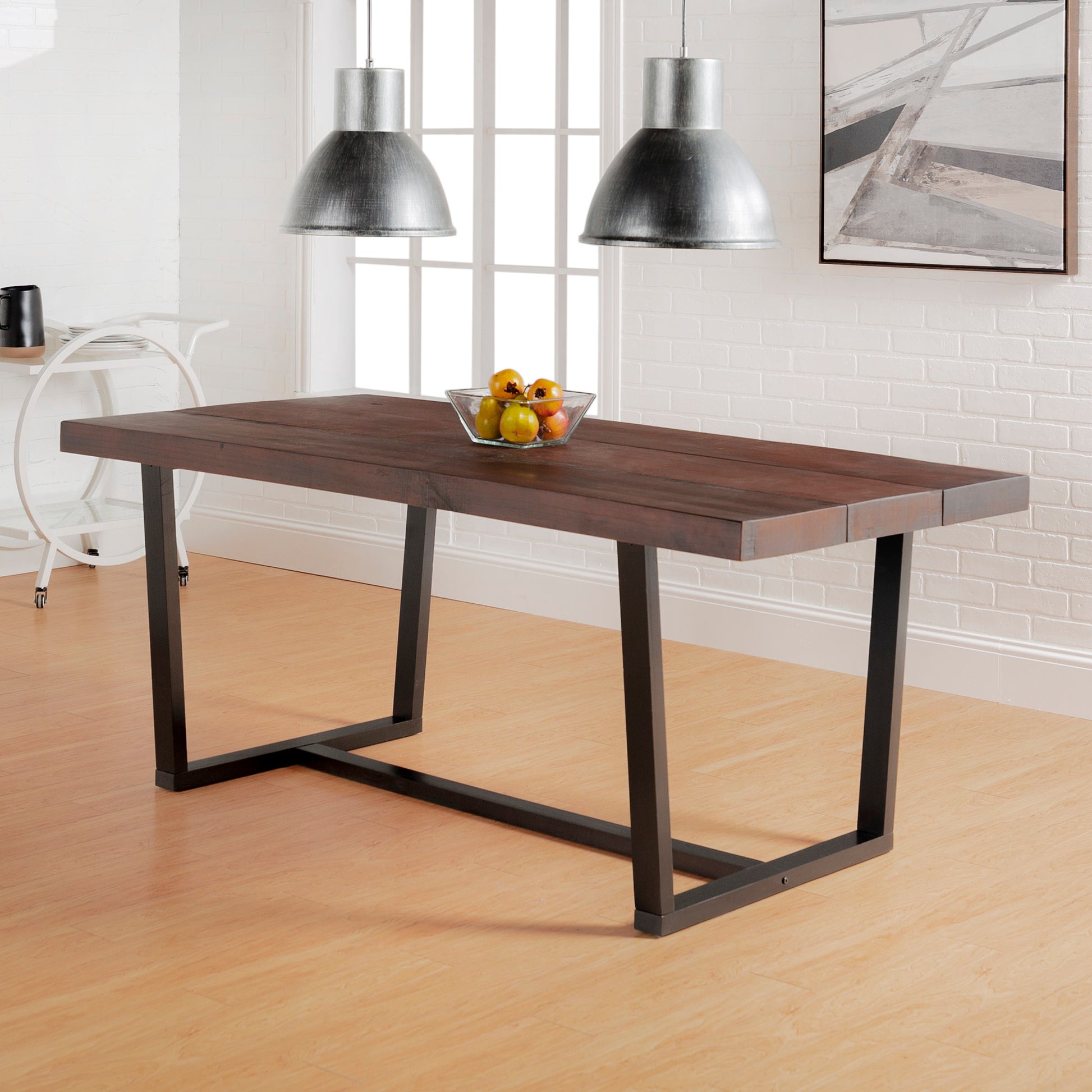 Modern Distressed Solid Wood And Metal Open Frame Dining Table Mahogany Mahogany Pine