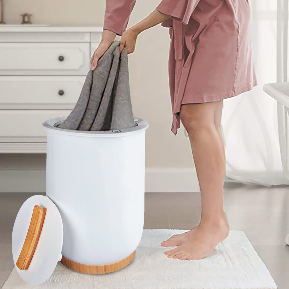 Towel Warmers, Luxury Bucket Towel Warmers, Large Towel Warmers For The Bathroom, Fits Up To 2 Oversized Towels, Bathrobes, Blankets, Pjs And More. White Plastic