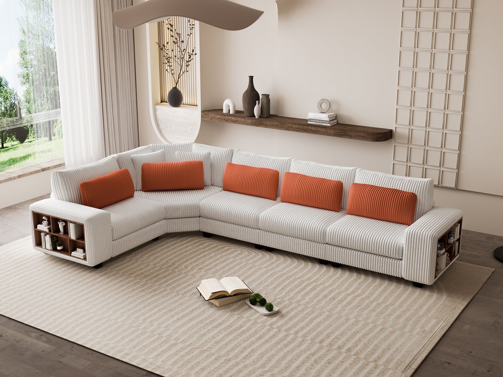 Modular Sectional L Shaped Sofa With Armrest Wooden Frame Locker, Stylish And Comfortablecream Style, Beige Beige Primary Living Space Soft Modern Wood 5 Seat