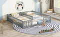 Double Twin Floor Bed With Fence, Guardrails, Without Door, Grey Twin Grey American Design Pine