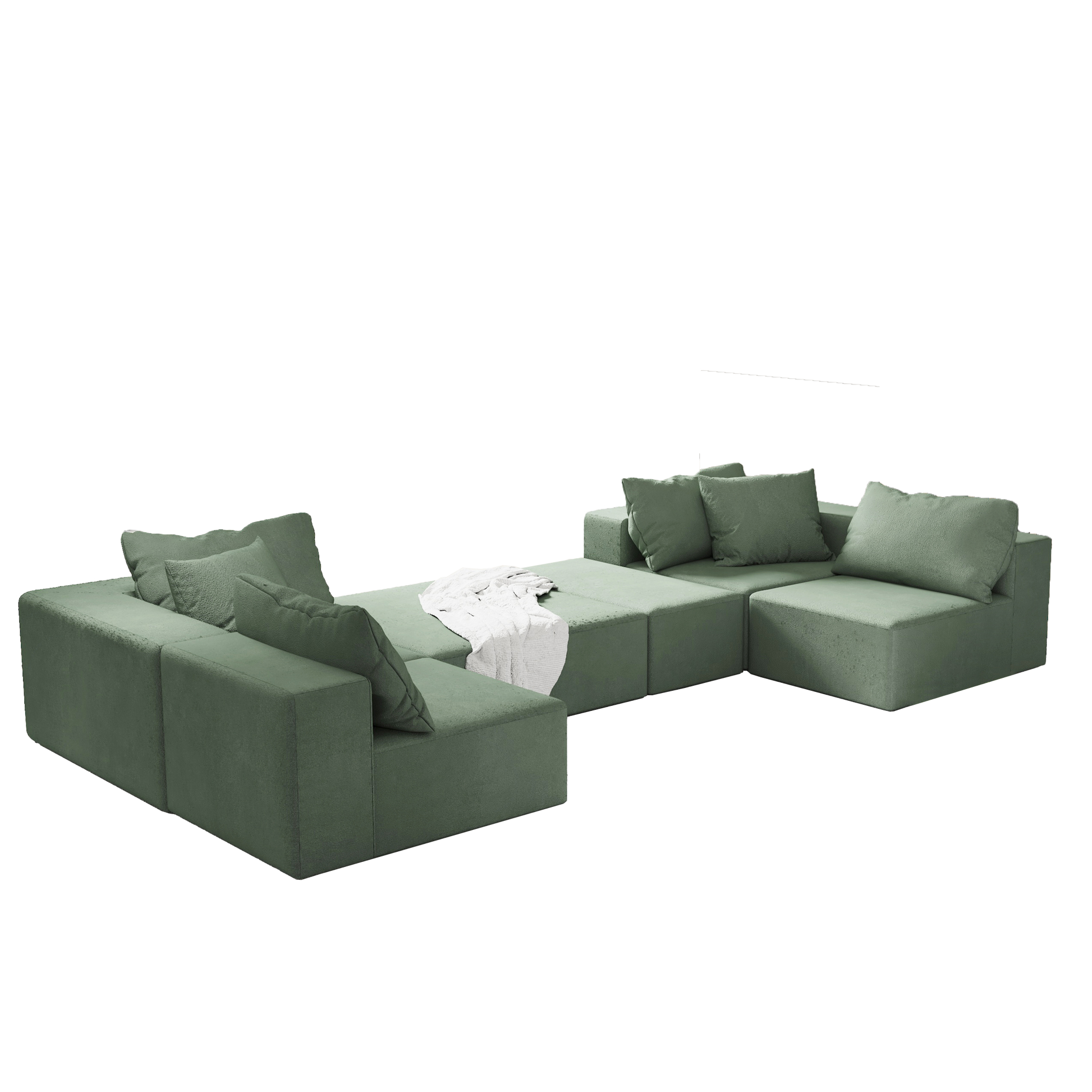 Modern Upholstered Sectional Sofa Couch Set,Modular 132" L Shaped Sectional Living Room Sofa Set With 6 Pillows,Free Combination Sofa Couch For Living Room,Bedroom Green Foam Chenille 6 Seat