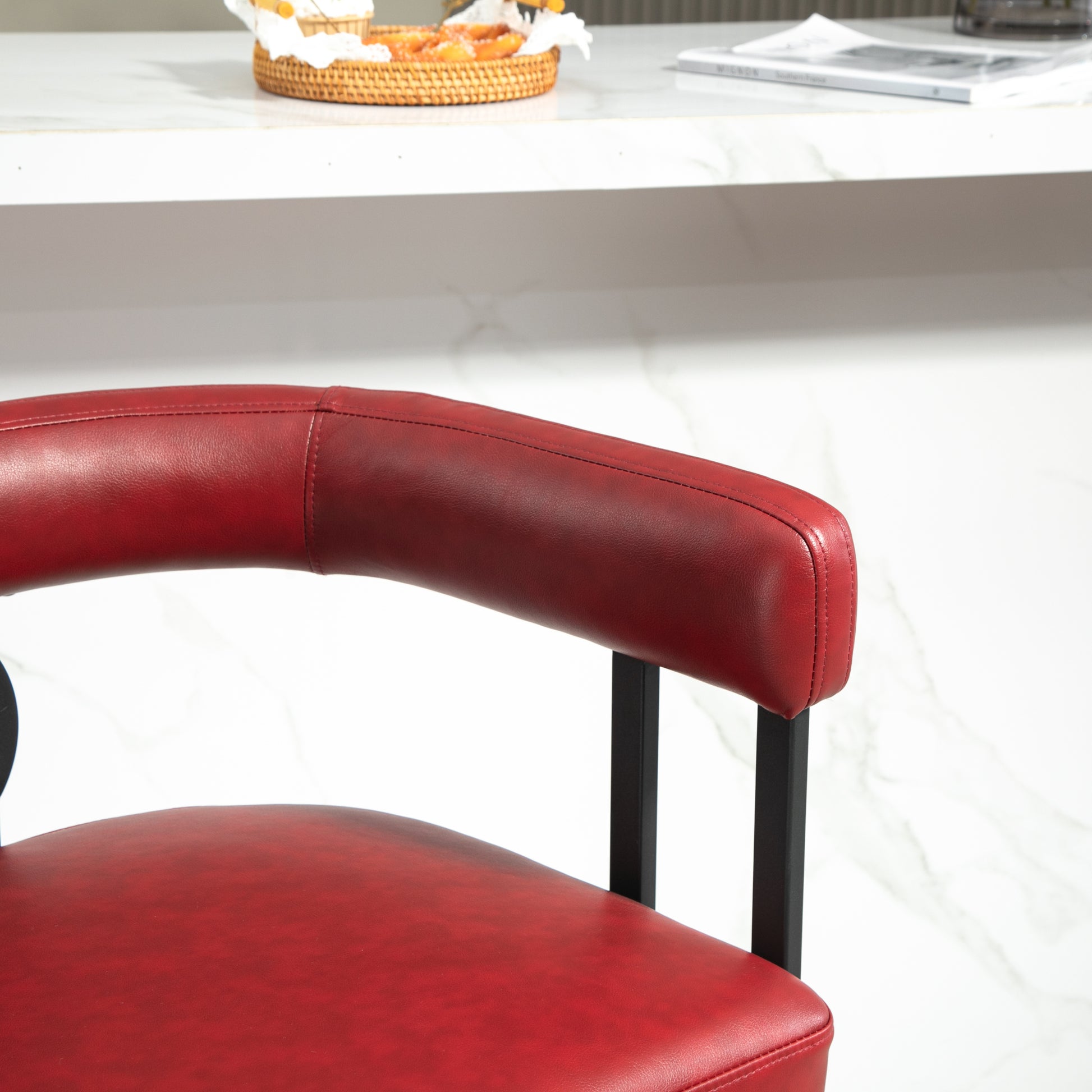 Coolmore Bar Stools Set Of 2, Modern Bar Stool With Back, Black Metal Frames, Upholstered Bar Stools For Kitchen Island, Pub, Club Wine Red Pu Wine Red Dining Room Foam Pu Leather