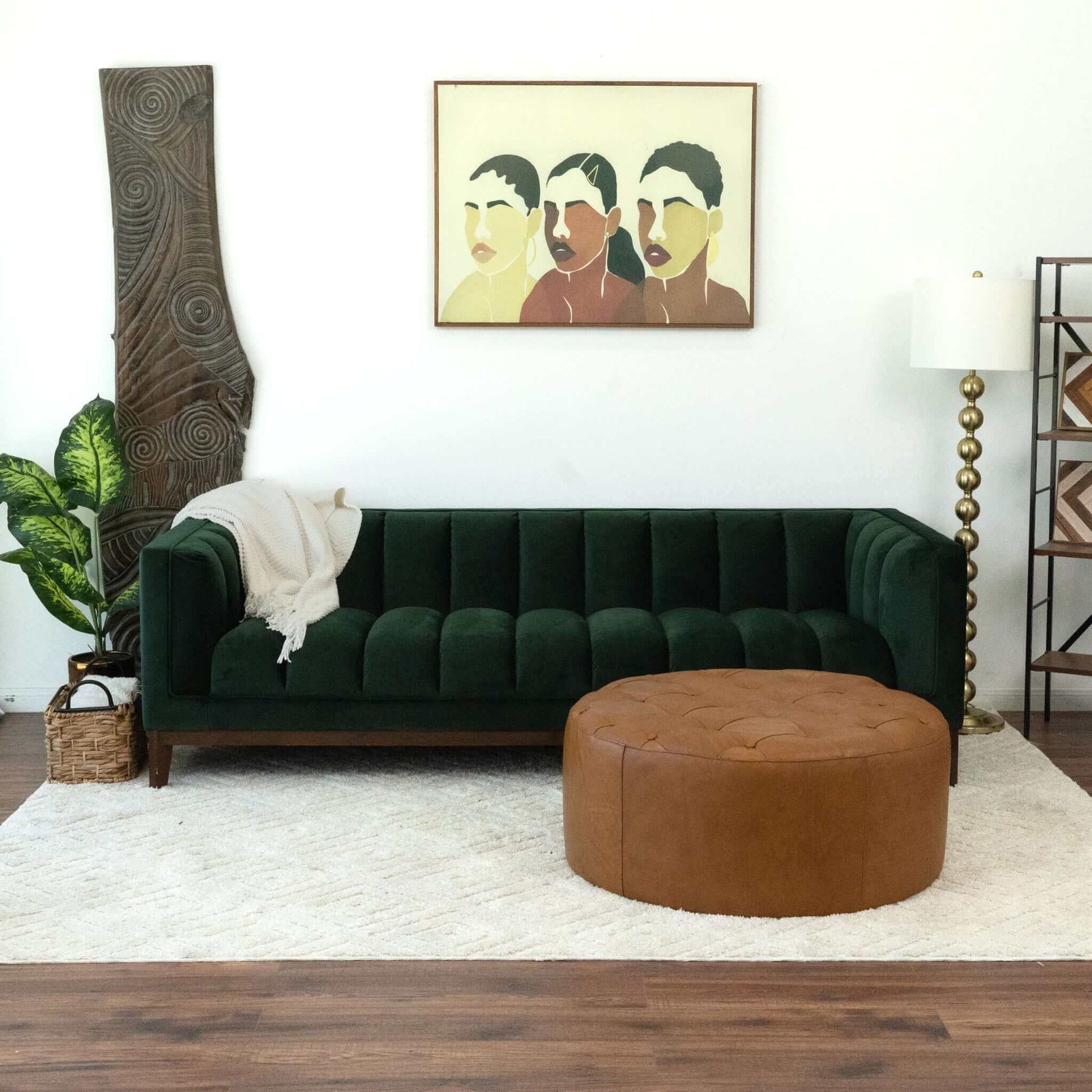 Seletar Tan Leather Ottoman Light Tan Genuine Leather Solid Brown Cocktail Tufted Genuine Leather