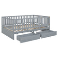 Full Size Wood Daybed With Fence Guardrails And 2 Drawers, Split Into Independent Floor Bed & Daybed, Gray Old Sku :Lp000882Aae Full Gray Solid Wood Mdf