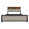 Metal Full Size Platform Bed With 4 Drawers, Upholstered Headboard And Footboard, Sockets And Usb Ports, Beige Full Beige Black Fabric Metal