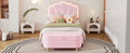 2 Pieces Bedroom Sets Twin Size Flower Shaped Upholstered Led Platform Bed With Storage Ottoman Sherpa Fabric, Pink Twin Pink 2 Piece Set Wood