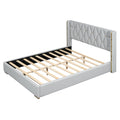 Queen Size Upholstered Platform Bed With Metal Strips, Off White Queen Off White Pu
