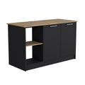 Kitchen Island With Large Countertop, Open Storage Shelves And Double Door Cabinet, Black Macadamia Black Solid Wood Mdf Engineered Wood