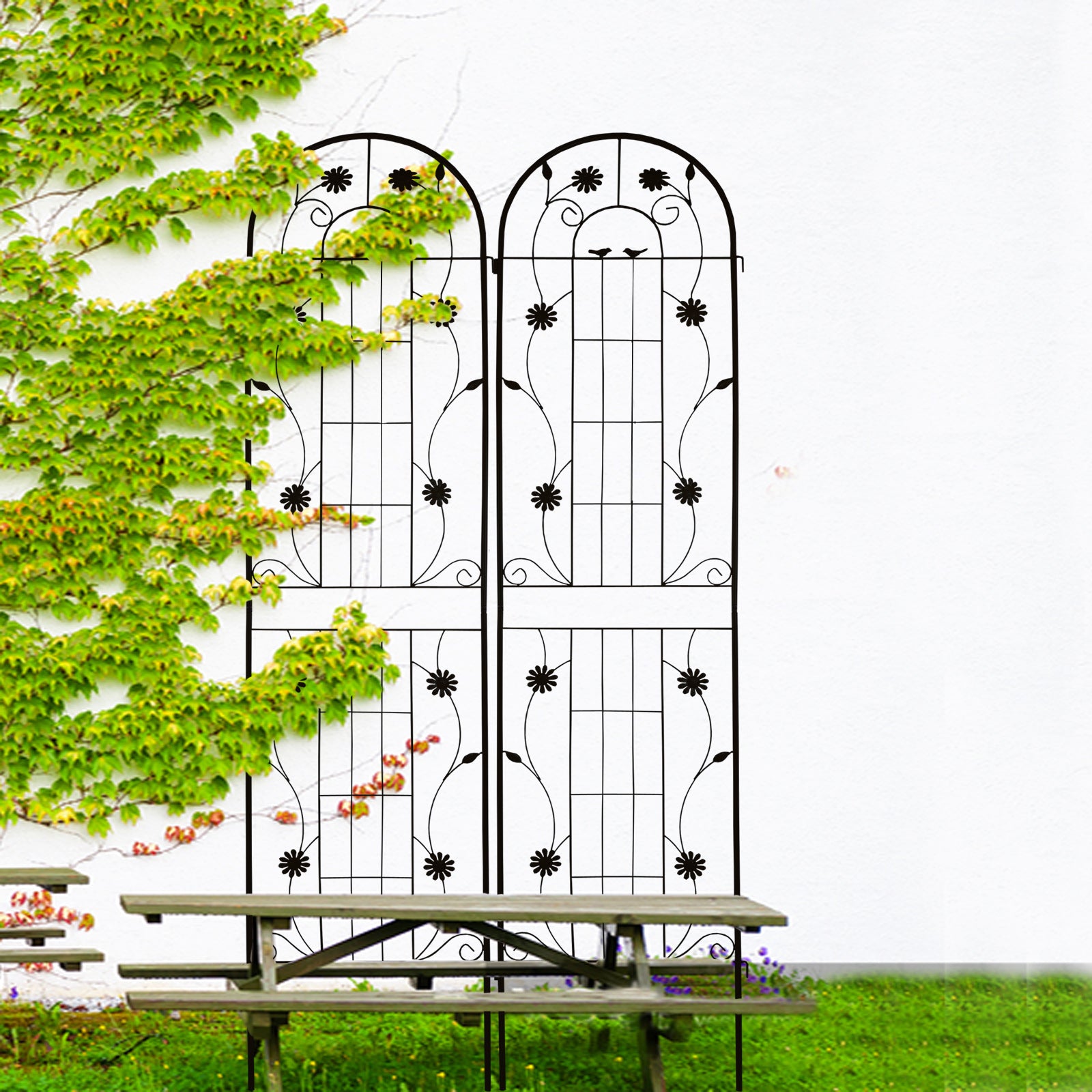 2 Pack Metal Garden Trellis 86.7" X 19.7" Rustproof Trellis For Climbing Plants Outdoor Flower Support Black Black Garden & Outdoor French Iron