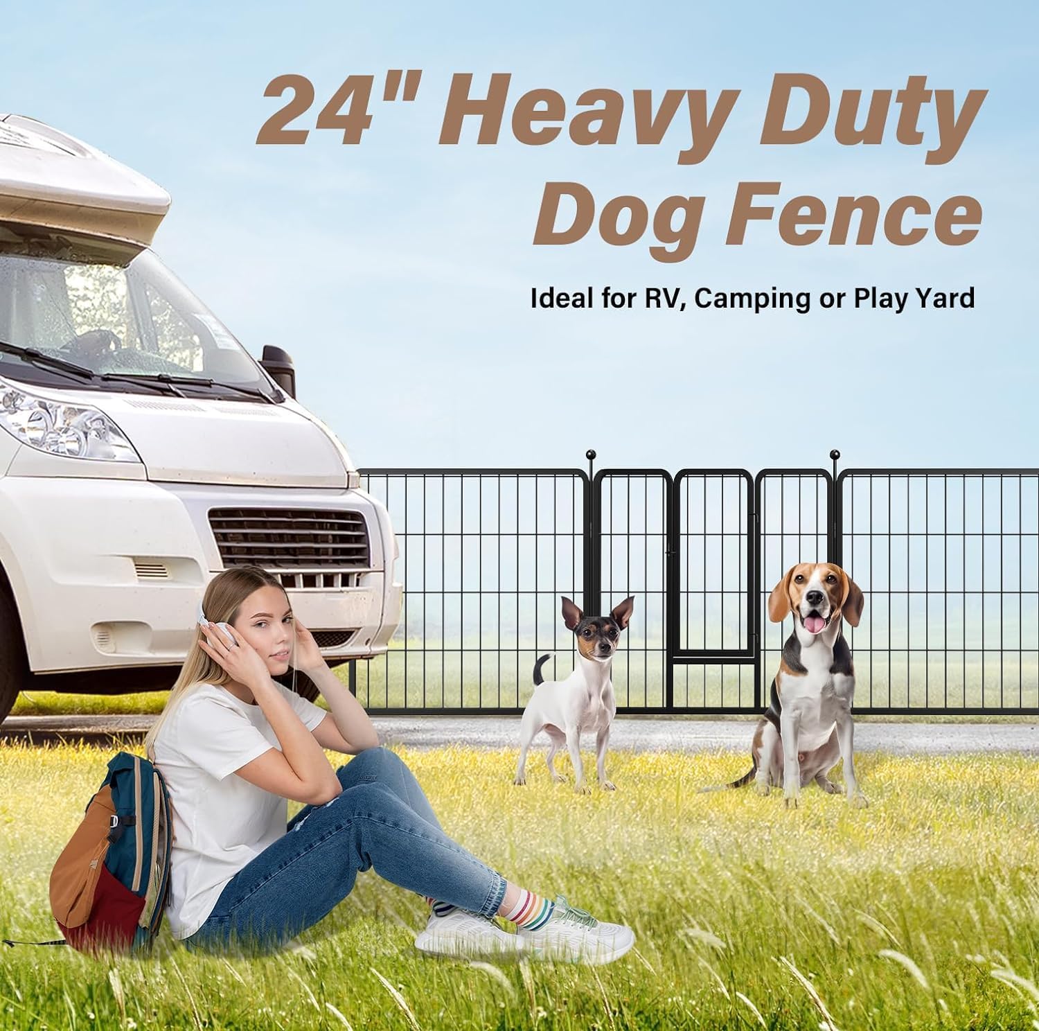 Dog Playpen Indoor Outdoor, 24" Height 16 Panels Fence With Anti Rust Coating, Metal Heavy Portable Foldable Dog Pen For Small Medium Dogs Rv Camping, Black Black Metal