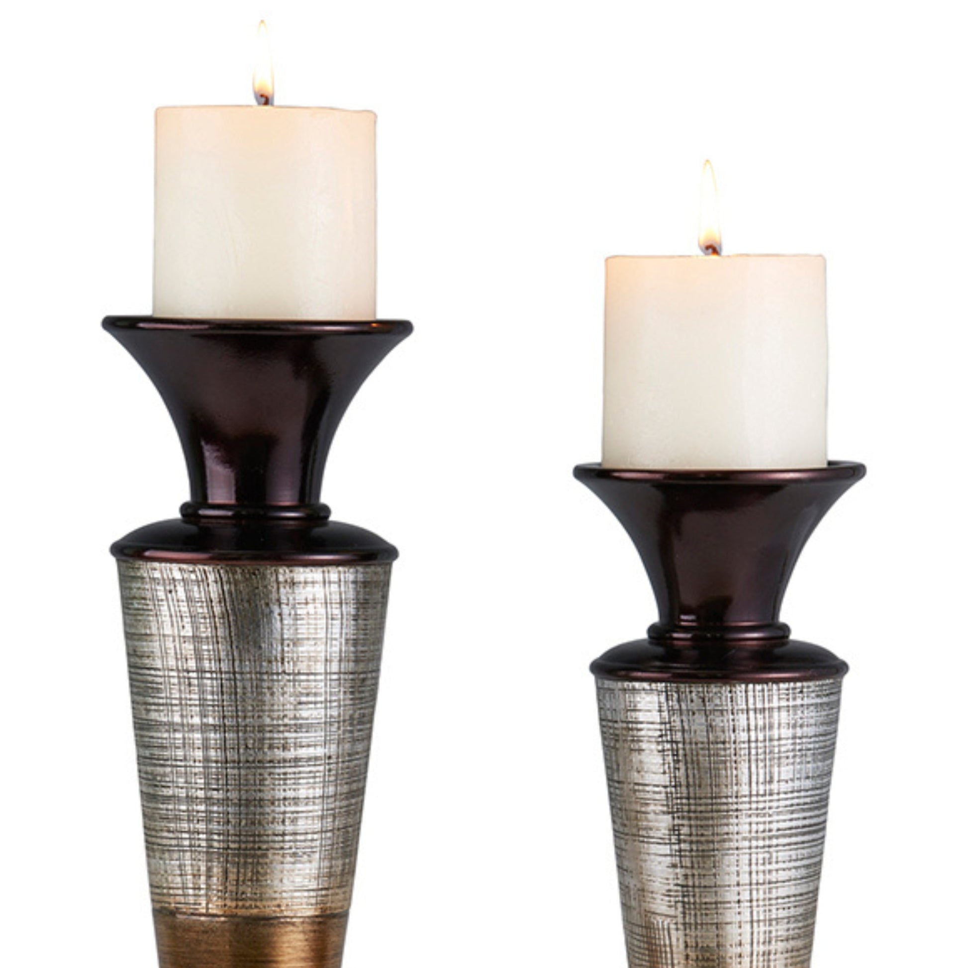 14" And 16" Tall Polyresin "Naomi" Candleholder, Egyptian Style Set Of 2 Multicolor Polyresin