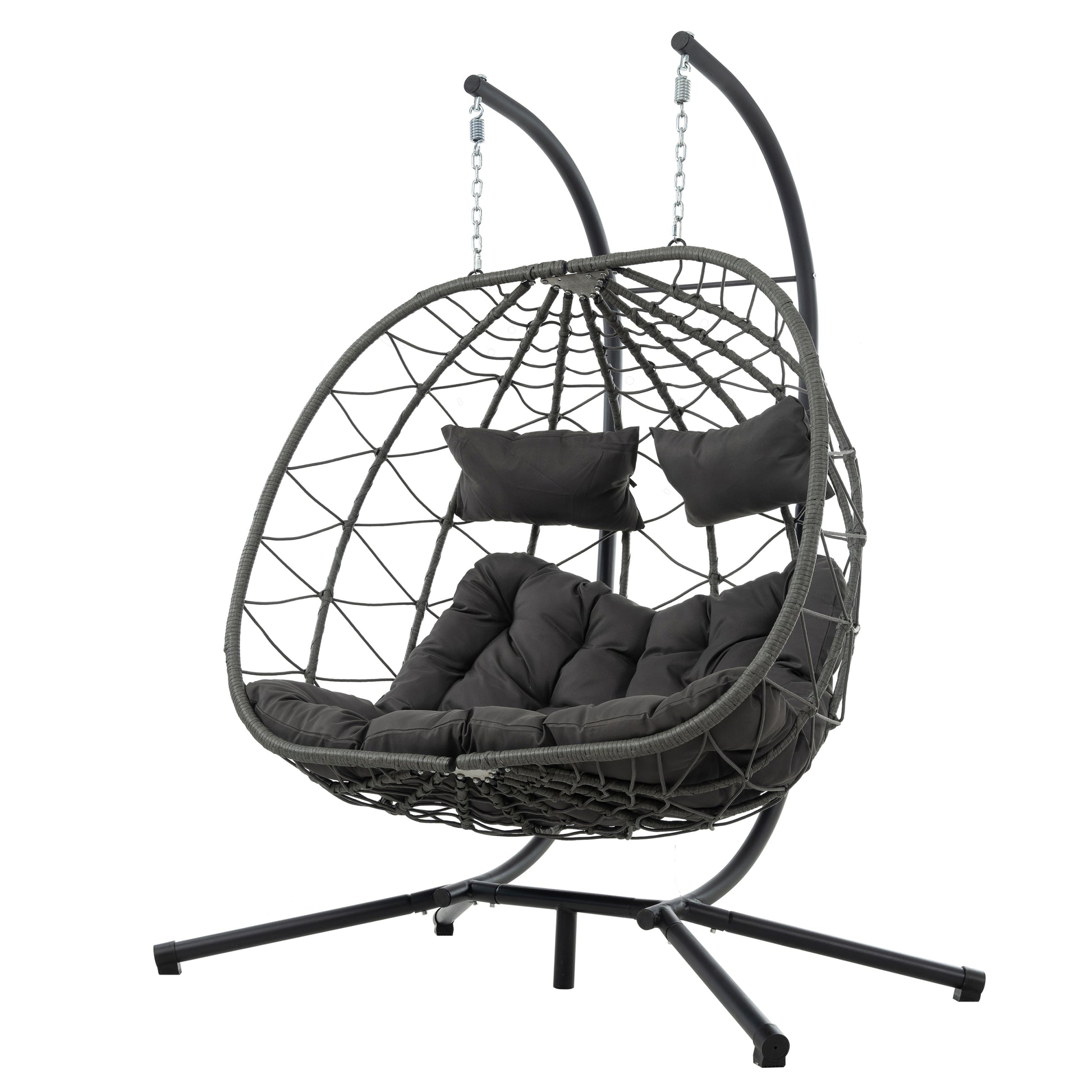 2 Persons Egg Chair With Stand Indoor Outdoor Swing Chair Patio Wicker Hanging Egg Chair Hanging Basket Chair With Stand For Bedroom Living Room Balcony Gray Steel