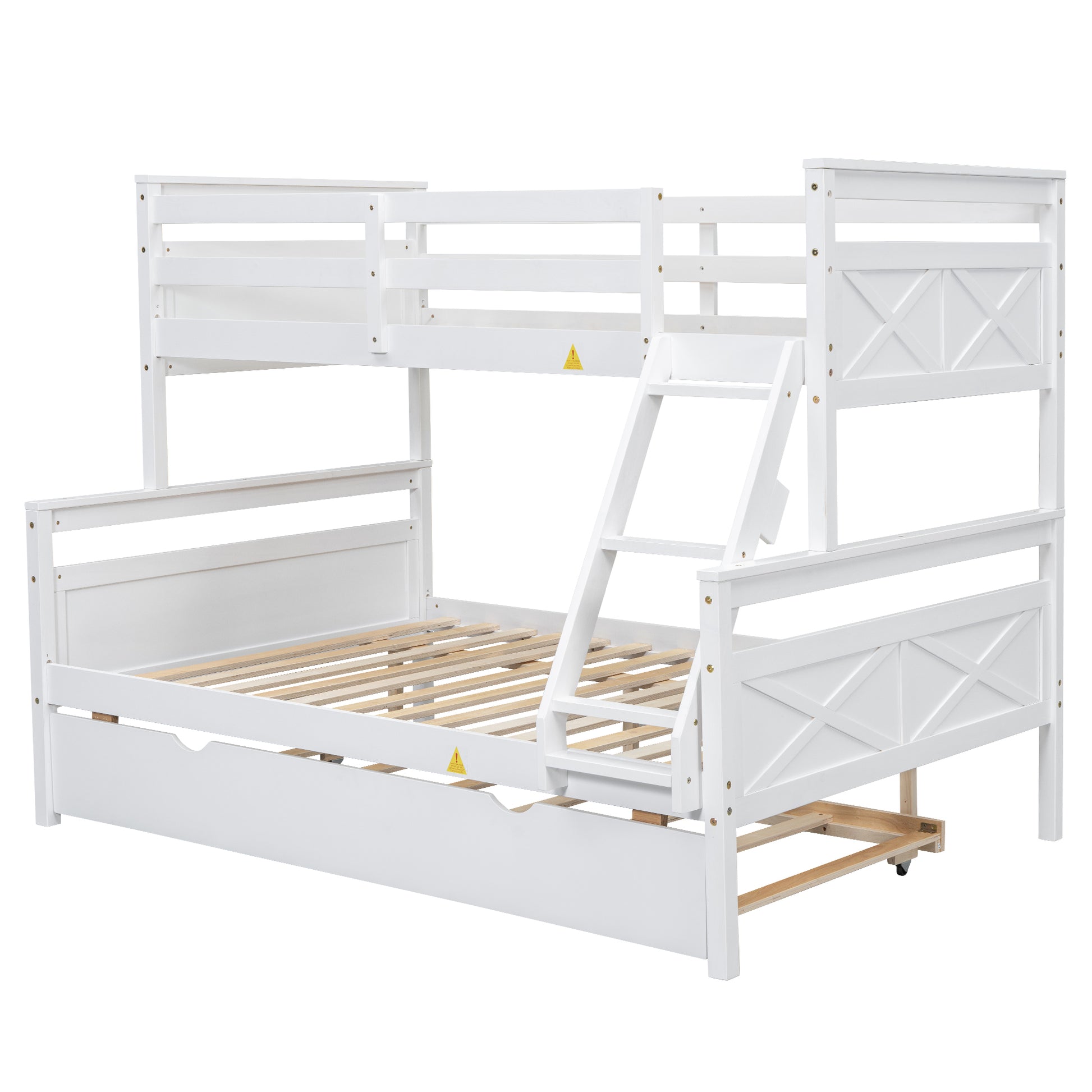 Twin Over Full Bunk Bed With Ladder, Safety Guardrail, Perfect For Bedroom, White Box Spring Not Required Twin White Wood Bedroom Bunk Pine